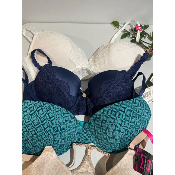 Womens 34C Bra Set Of 4 Multicolor Lace & Patterned Designs - Picture 6 of 8